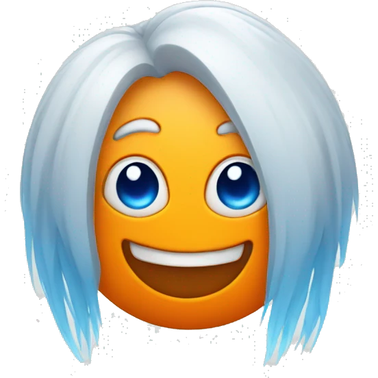 orange smiley face with white hair and blue eyes emoji