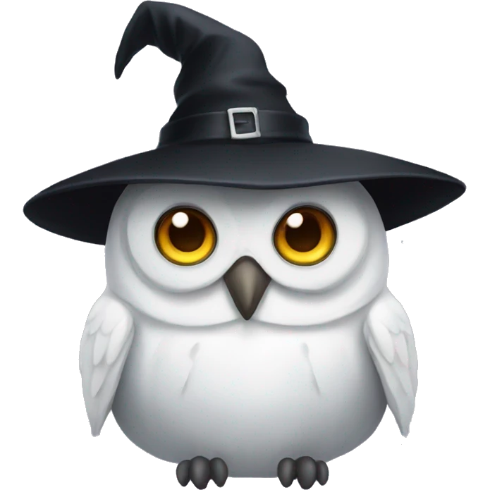 white owl wearing black witch hat emoji