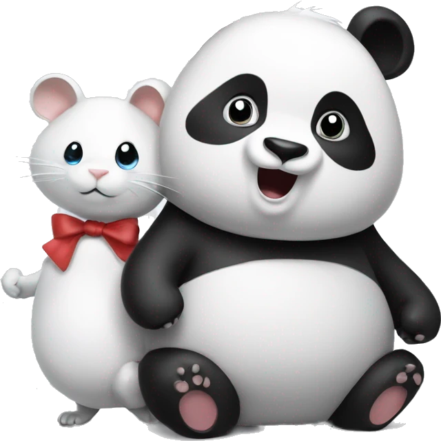 Panda on top a big white mouse with a bow on his back, shocked emoji
