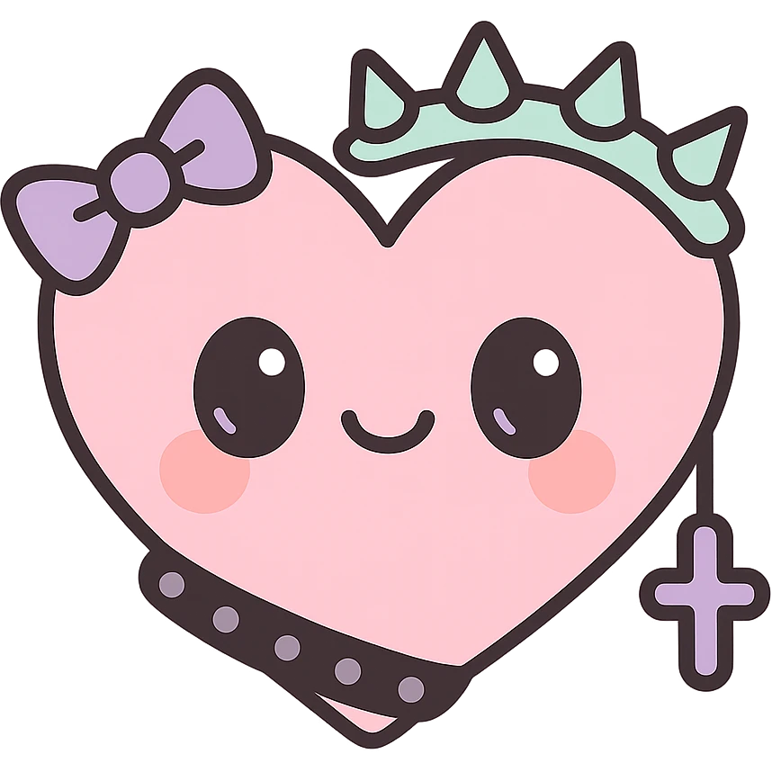 a heart with goth accessories, cute with a smiling face and goth details kawaii style emoji