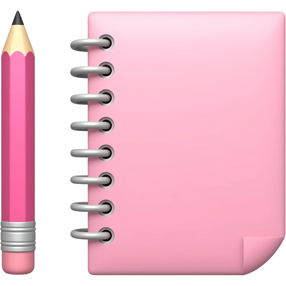 Estojo, lápis e caderno na cor rosa claro emoji