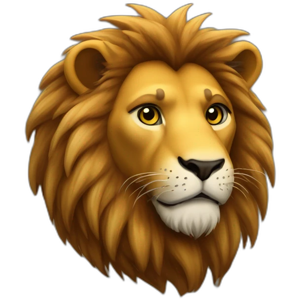 Lion fourrure jaune crinière brune qui sourit  emoji