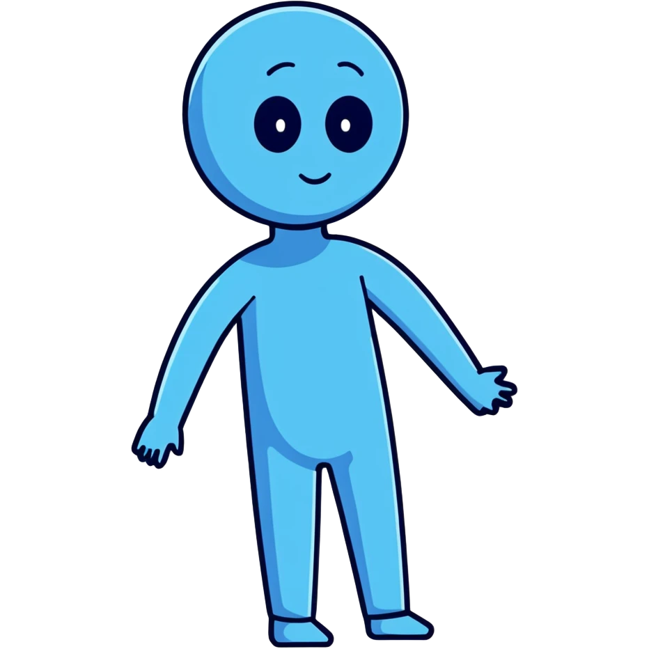 A blue person standing with a faint blue aura around them, representing poor aura. emoji