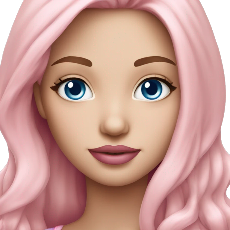 a beautiful girl with fair skin, blue eyes and long soft pink hair, with pink lipstick on her lips. in fashionable clothes emoji