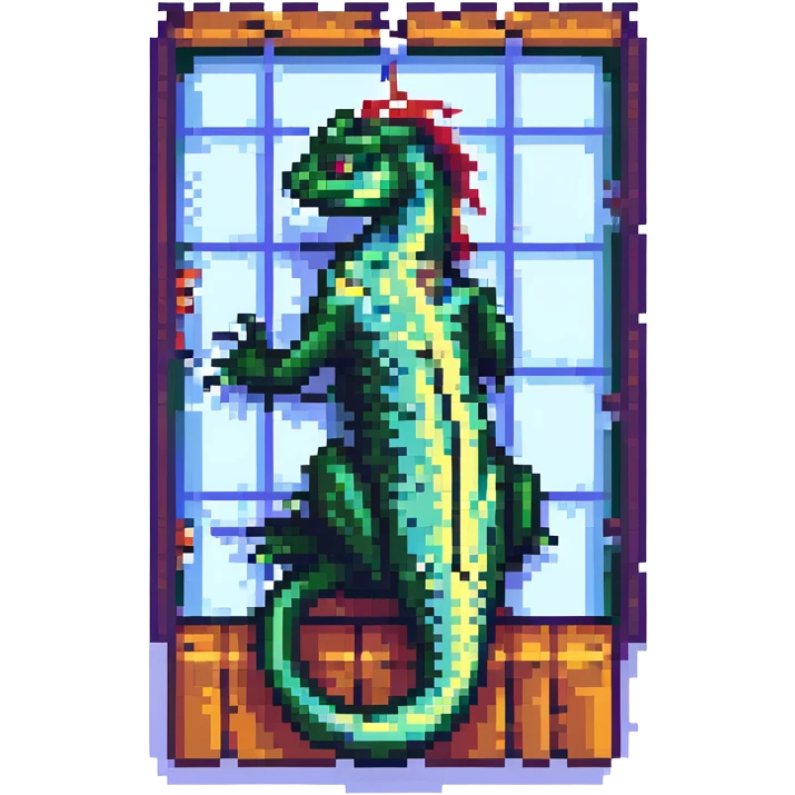 pixel art of a mythic basilisk wrapped protectively around the Windows symbol, 8-bit style emoji