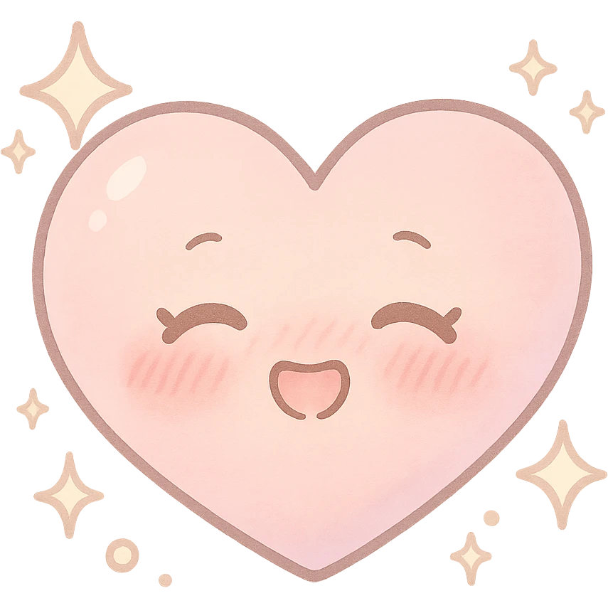 anime heart with sparkles, blushing, kawaii expression, soft pastel colors emoji