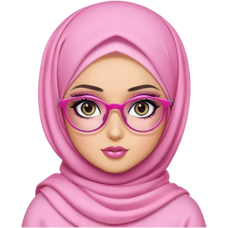 hijabi, pink glasses, pretty eyes, pretty makeup, pretty bratz baddie emoji