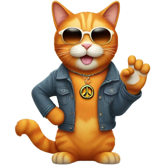 orange cat with sunglasses holding up peace sign emoji