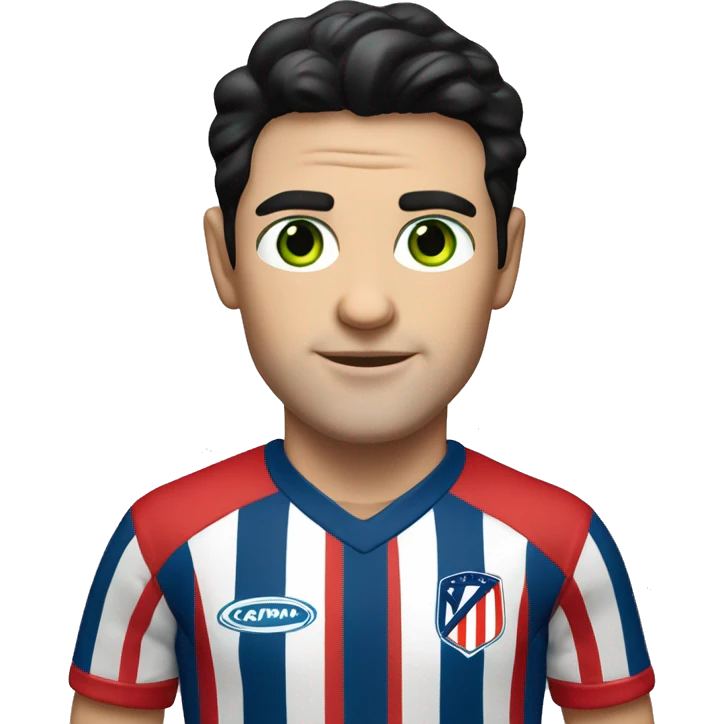 White man with green eyes and black hair Altético de madrid shirt emoji