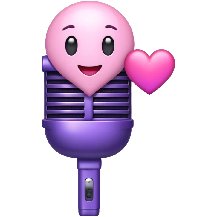 A cute emoji-style microphone with a heart inside, symbolizing love and music, in soft pink and violet tones, perfect for a modern gift brand. emoji