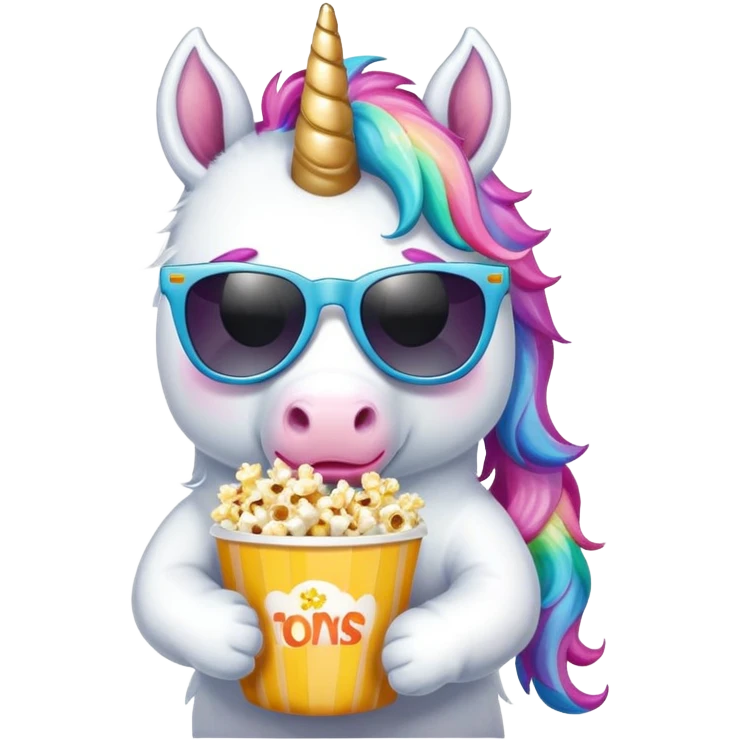 Unicorn eating popcorn with sunglasses  emoji