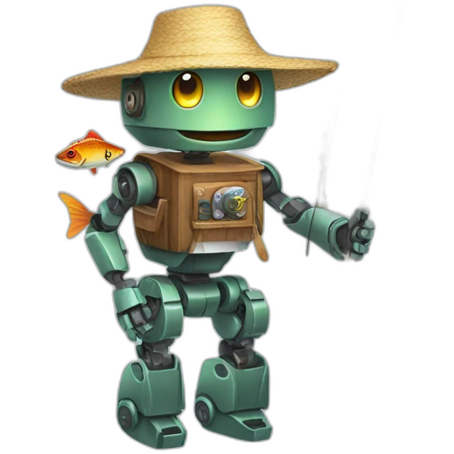 robot with fishing rod and strawhat emoji