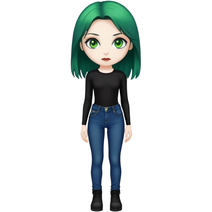 green eyed goth girl in bodysuit and jeans emoji