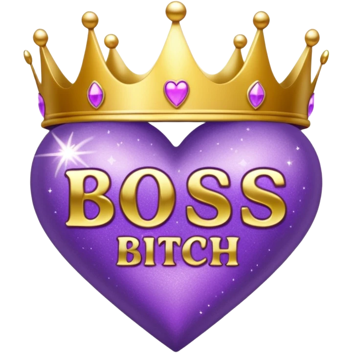 Purple Hearts and crowns with glitter and the words boss bitch emoji