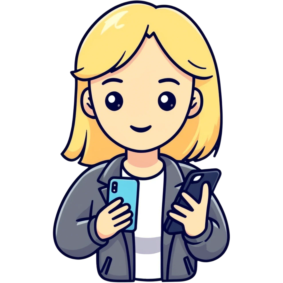 ￼ a white woman with blonde hair holding a phone emoji
