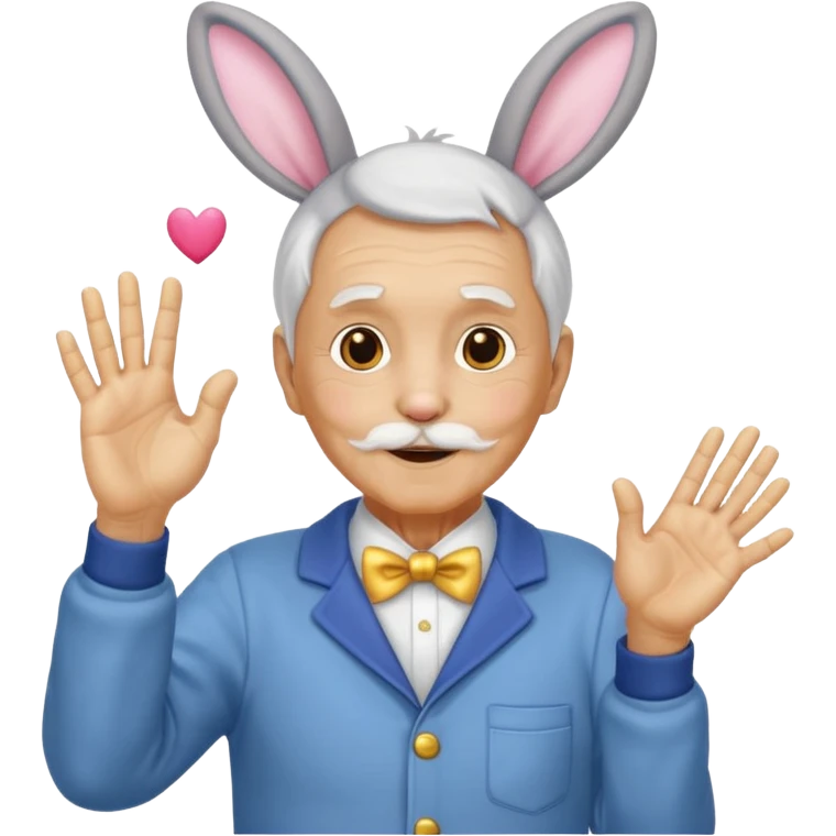 바니걸 옷을 입은 피부가 황금으로 된 할아버지가 손하트를 날리며 부끄러워한다 emoji