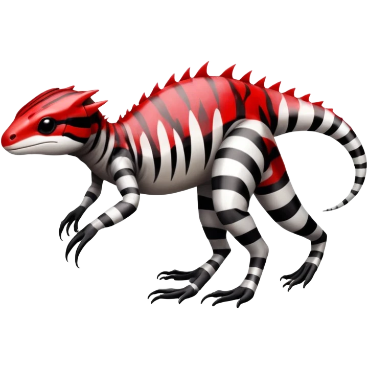 a translucent white red black striped exotic edgy vernid-fionbri-creature with splash patterns full body emoji