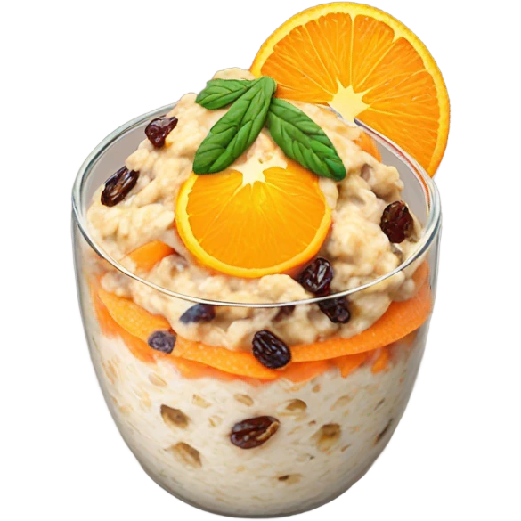 carrot raisin overnight oats with orange slice topping emoji