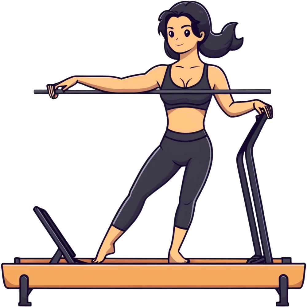 woman with bra, tanned long black hair, doing Pilates reformer emoji