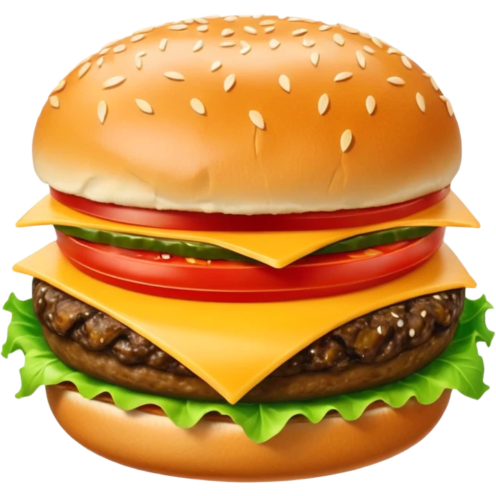 short, single patty cheeseburger with classic toppings emoji