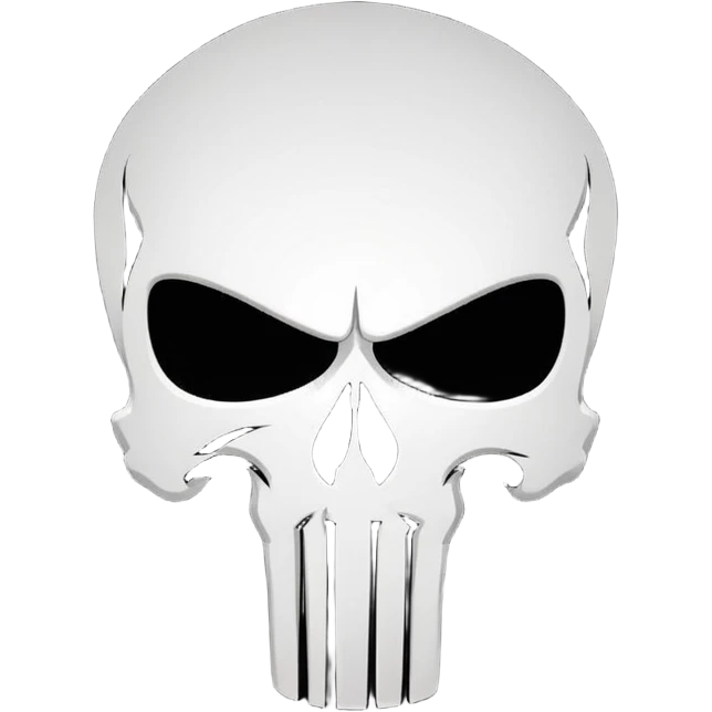 Punisher skull logo, white skull on black background emoji