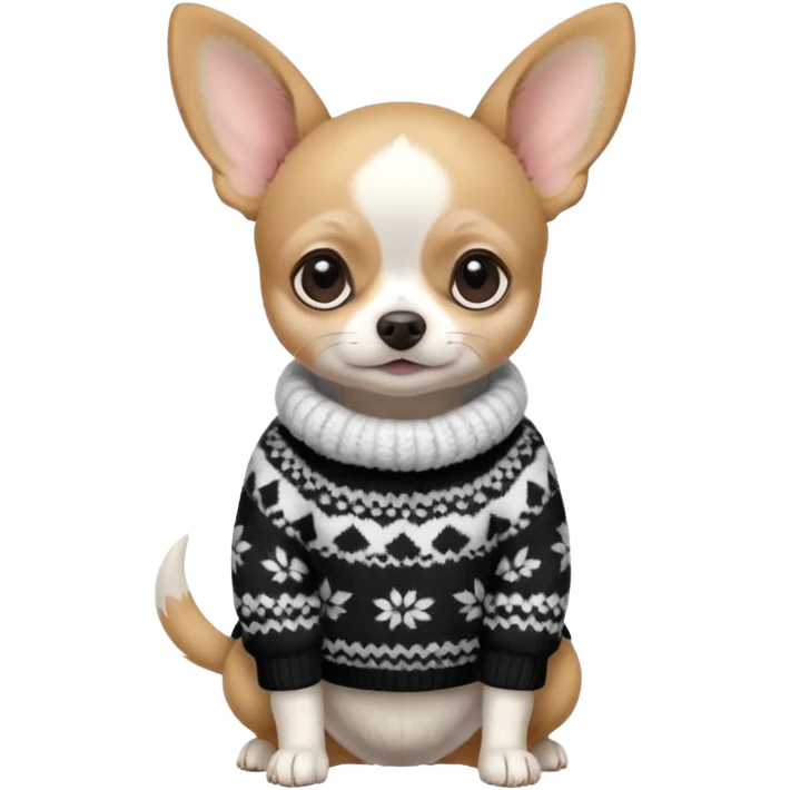 Full White and black Chihuahua - tiny, chubby and big ears. Full body with sweather emoji