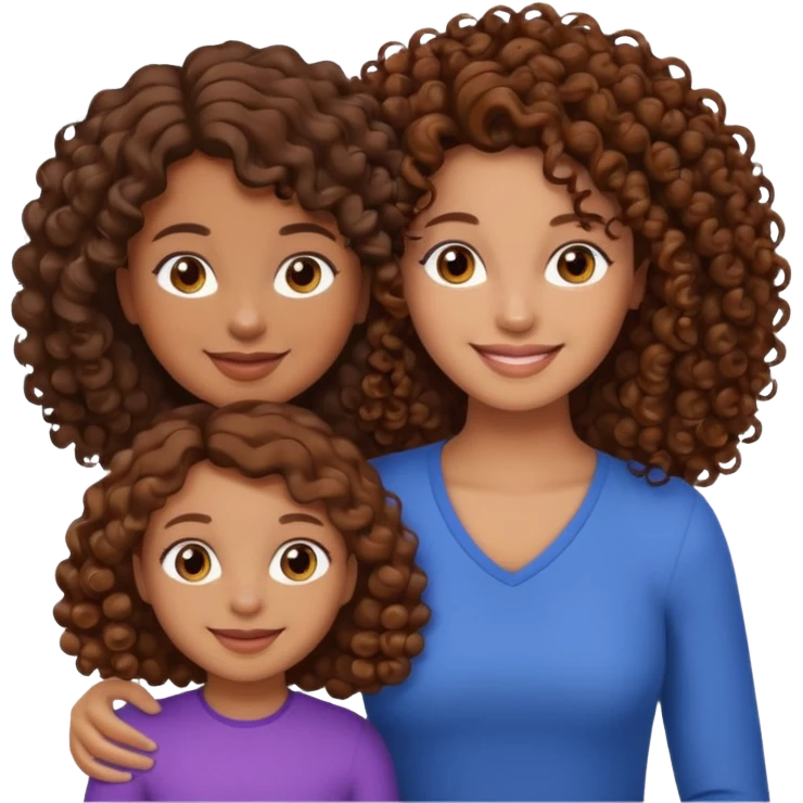 single mom with twin girls; all brown hair, mother and one daughter have curly hair emoji