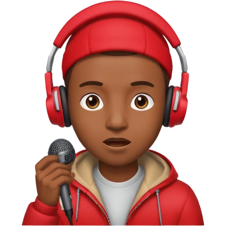 emoji de persona haciendo beatbox con un micrófono y unos audífonos rojos puestos emoji