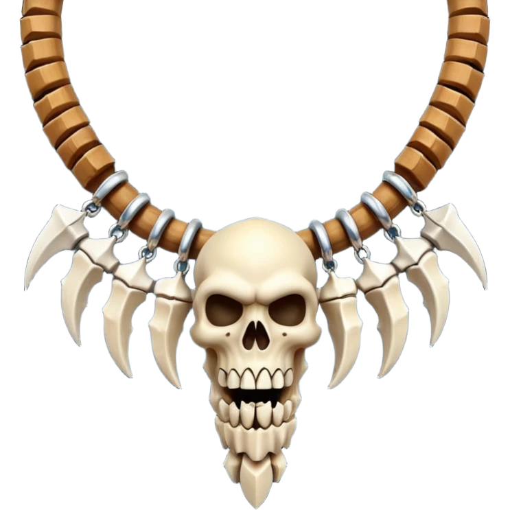 barbarian necklace object icon, necklace made of bones and fangs, rugged tribal jewelry, 3D cartoon, mobile game icon style, centered, clean background, no text, no watermark emoji