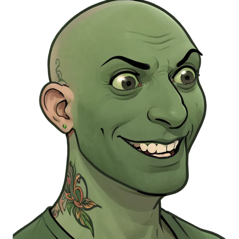 Italian brainrot meme, even more tattoos, even more doucher, exaggerated Italian hand gestures aggressive, short man syndrome, large sleeve tattoos and neck tattoos, bald, dark facial features, rat vibe, silly expression, chaotic and humorous style emoji