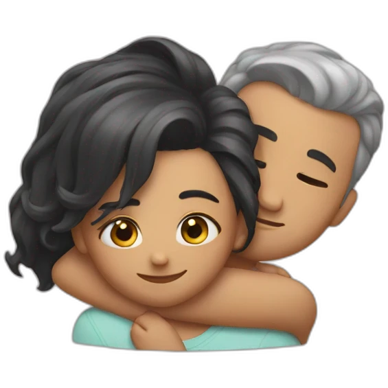 Man lobg hair hugging a girl emoji