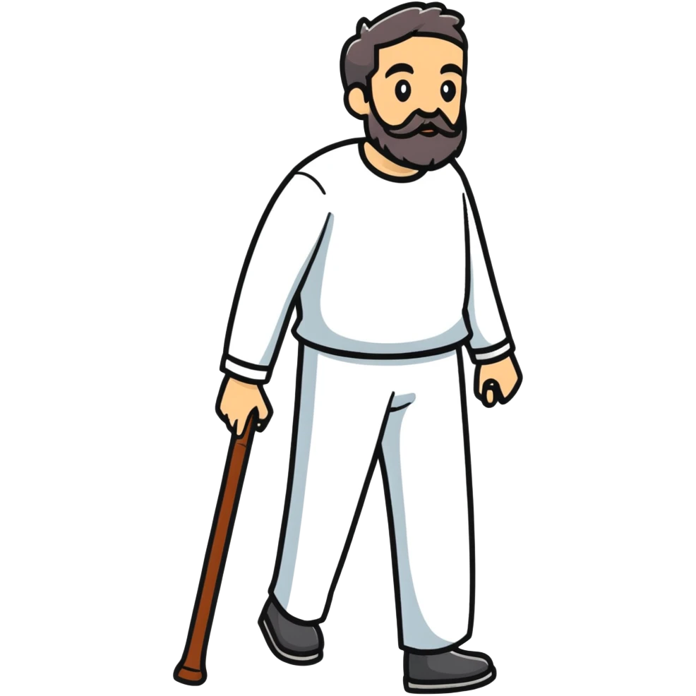Beared man with walking stick emoji