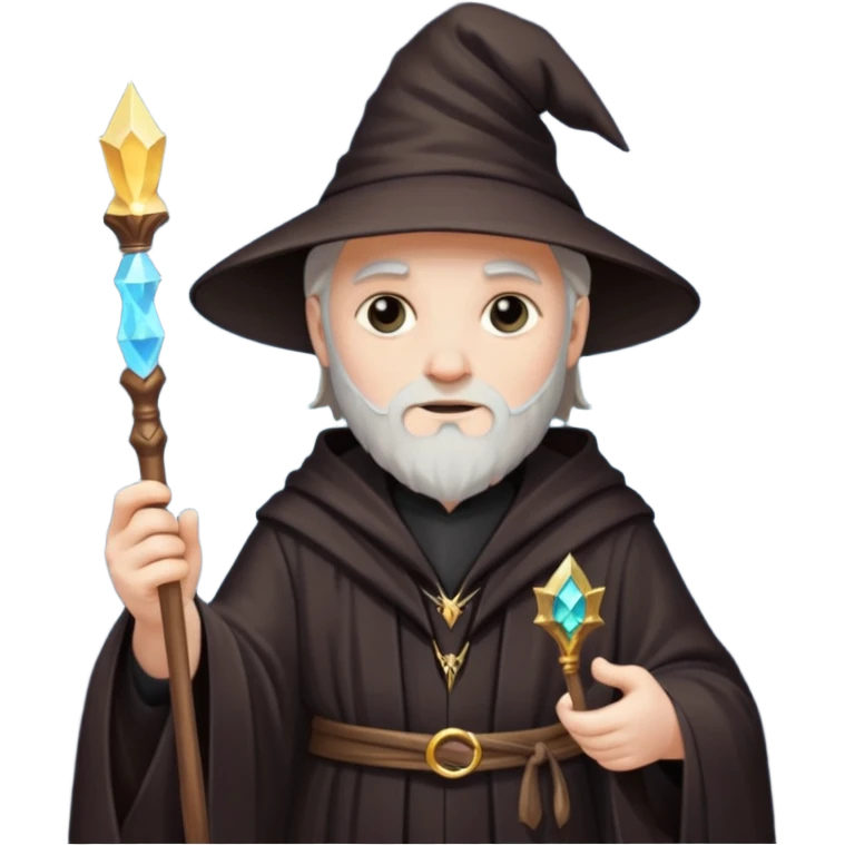 Wizard in dark robe holding magic wand emoji