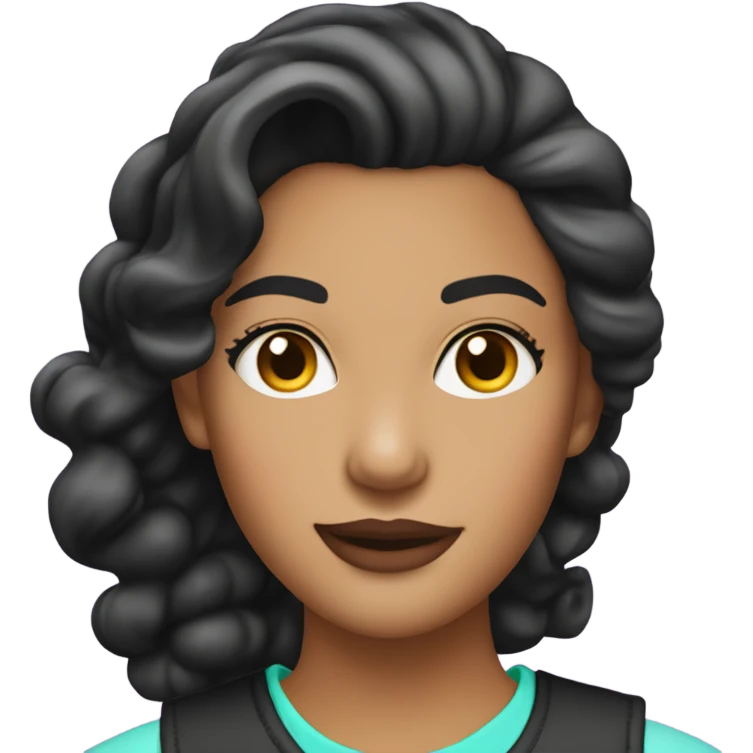 Tanned woman with black hair dressed in 1990s preppy hair, makeup, and neon attire  emoji