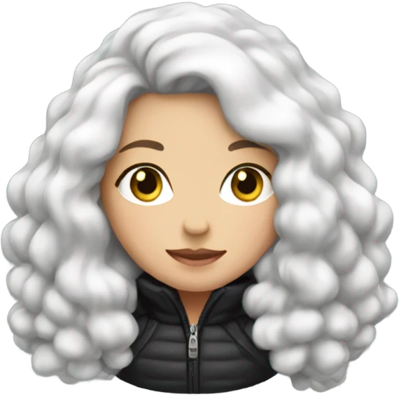 Puff black winter jacket worn by a white-skinned girl with a long dark hair emoji