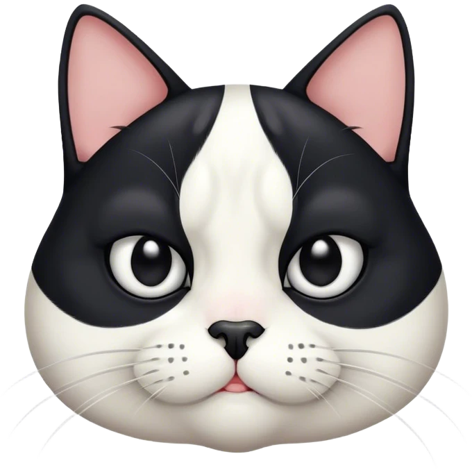 A tuxedo cat with a black nose, narrow slanted eyes, and furrowed brows, giving off a mean and intimidating expression. Its ears are slightly back, and its mouth is curled into a small sneer emoji