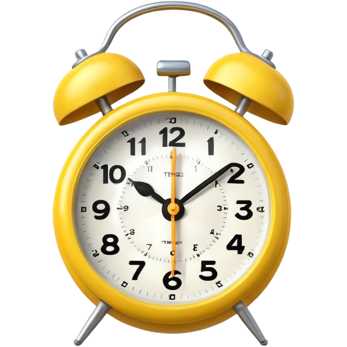 Generate a high-quality image of a generic yellow alarm clock with twin bells on top, classic shape, realistic color and shading, smooth gradient colors, no facial features, no brand marking


 emoji