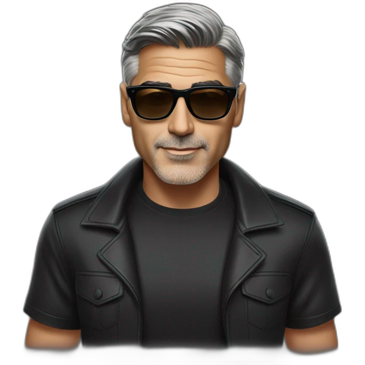 George Clooney wearing a black tshirt, with dark brown hair, a high fade, rayban wayfarer sunglasses emoji