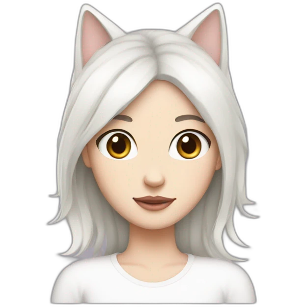 Black hair white girl with white cat on head emoji