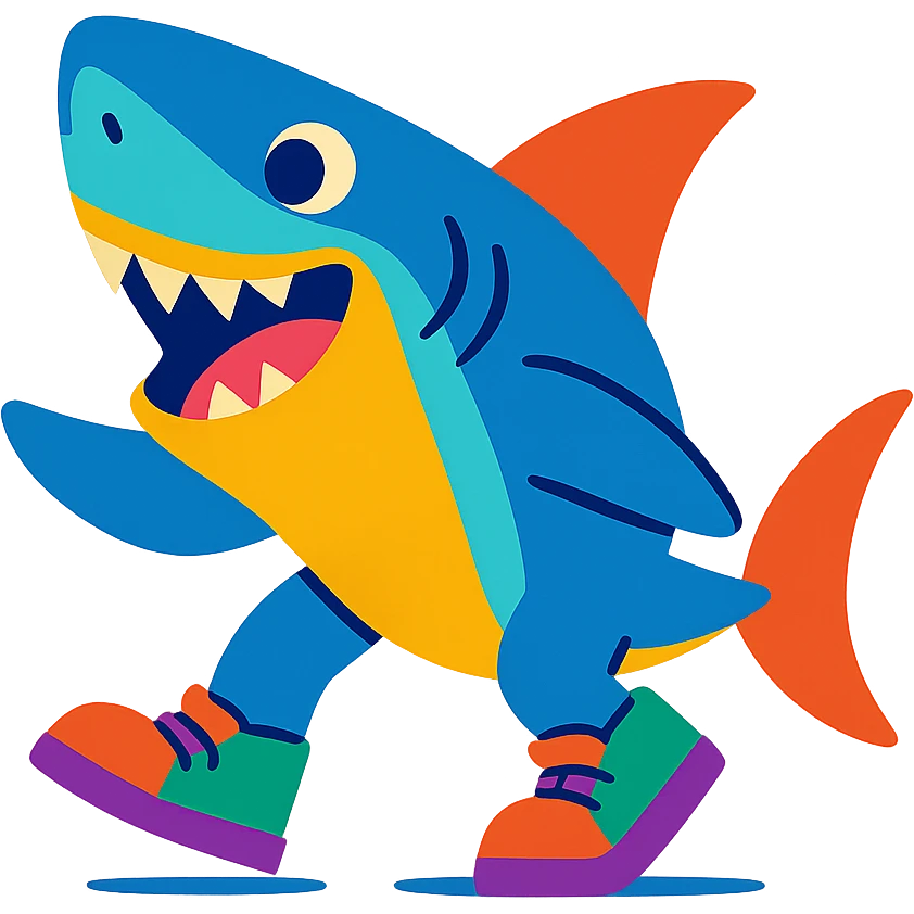 a shark wearing shoes, vibrant and playful style emoji