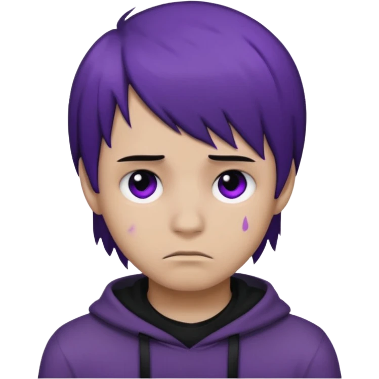 Normal emoji head, but with emo hair and black and purple paint around the eyes like an emo. And it’s looking sad. A boy  emoji