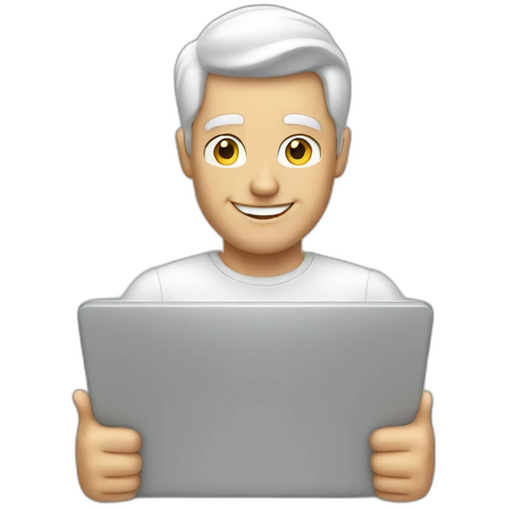 white man holding laptop thumbs up emoji