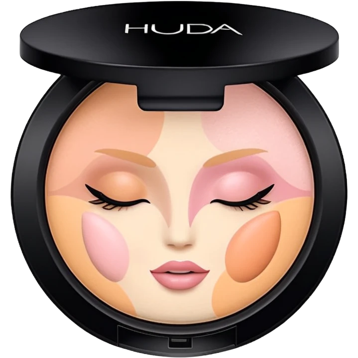 Clean, aesthetic emoji of Huda Beauty loose powder, soft glam vibe, pastel tones, makeup icon style, high quality. emoji