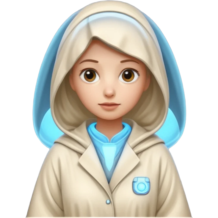 an AI agent, futuristic, digital, glowing, frumpy, housecoat emoji