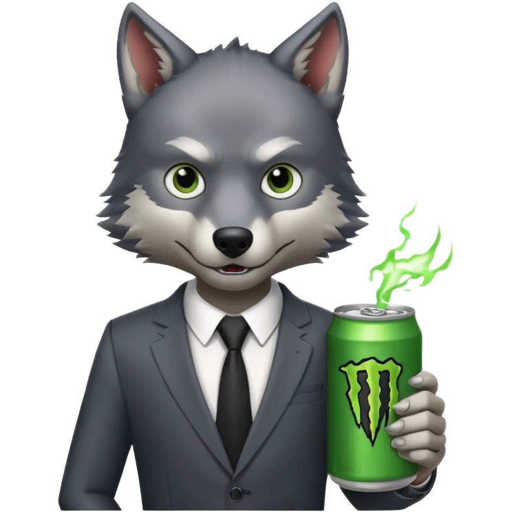 wolf in business suit, holding a monster energy can  emoji