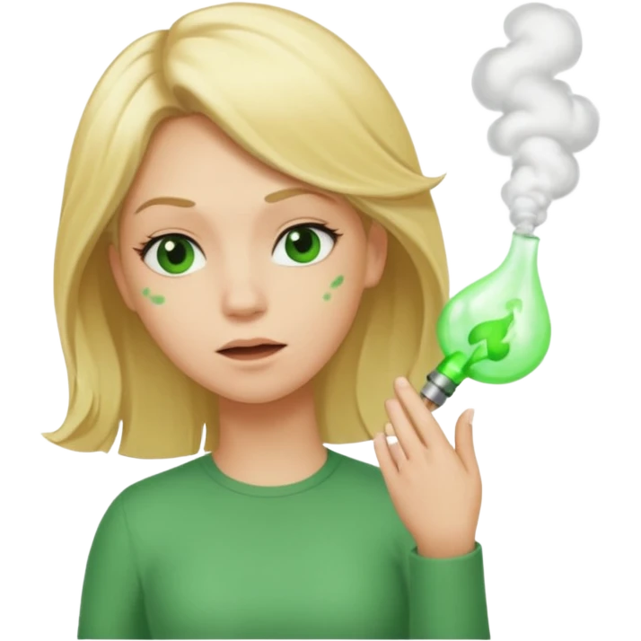 A sideways woman with blonde hair farting green gas emoji