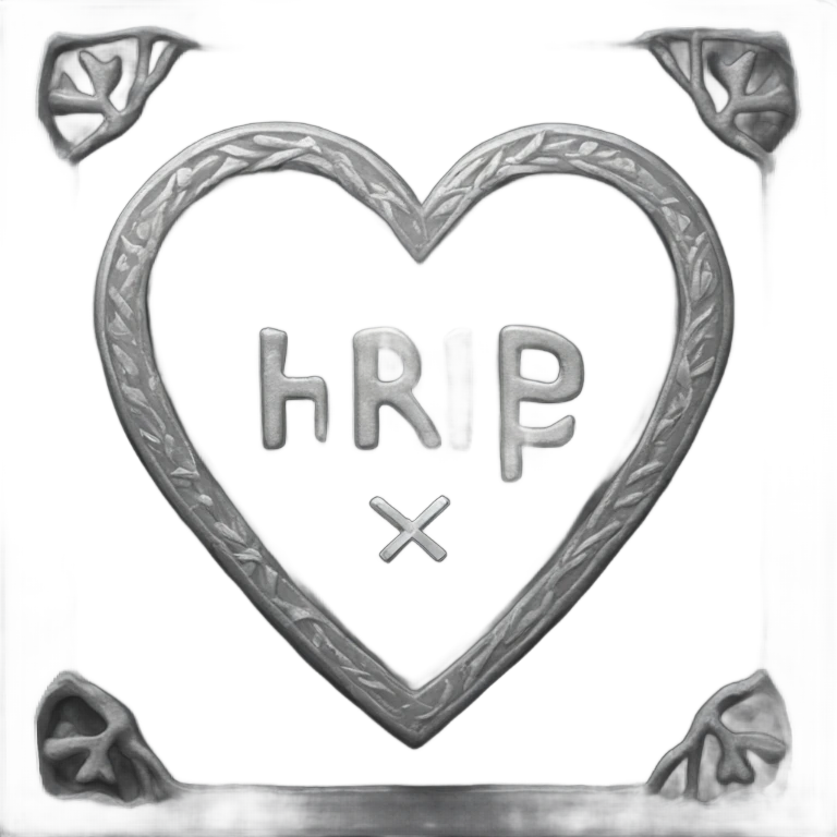 a black tombstone with the inscriptions in silver R. i. p. and a silver heart in the center emoji