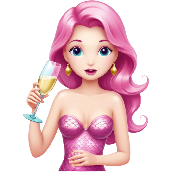 A caucasian mermaid drinking champagne dressed in pink emoji