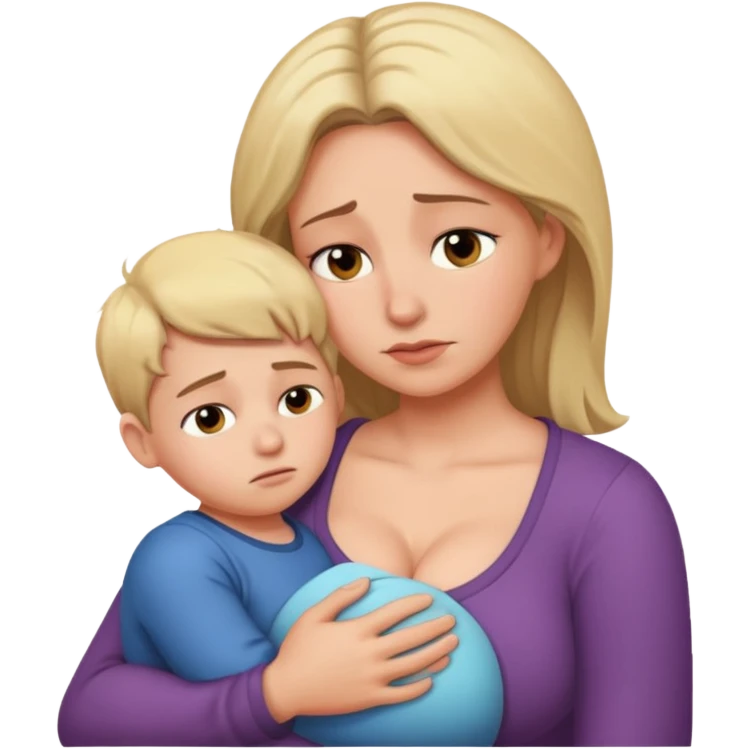 A mother with very large breasts comforts her son emoji