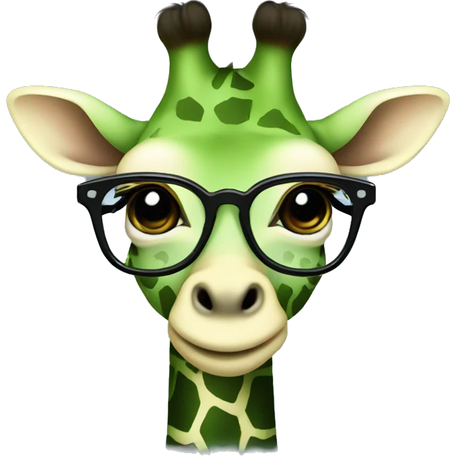 Green baby giraffe wearing black frame eyeglasses  emoji